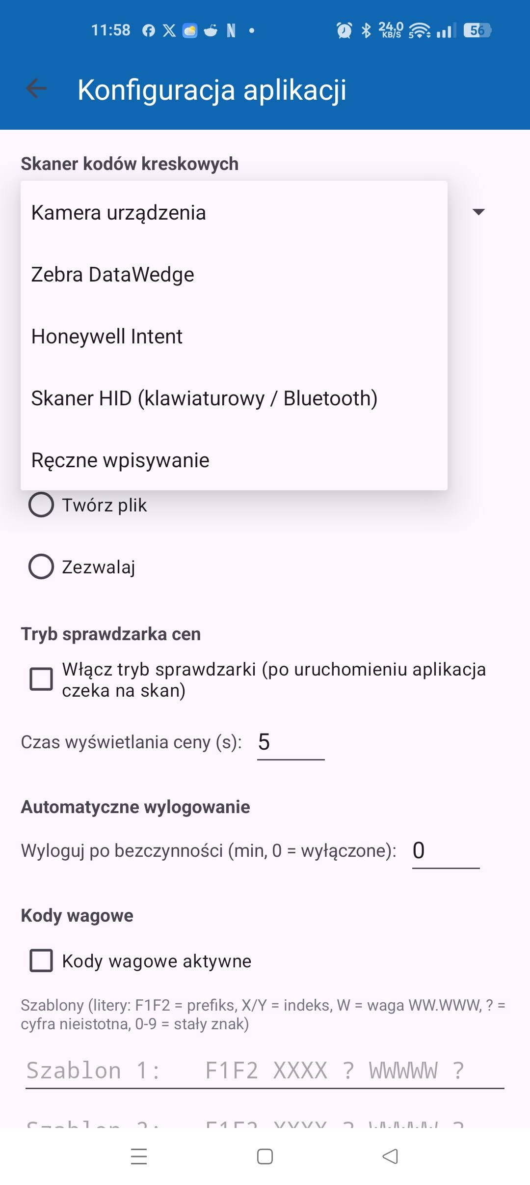 Konfiguracja skanera i trybów aplikacji